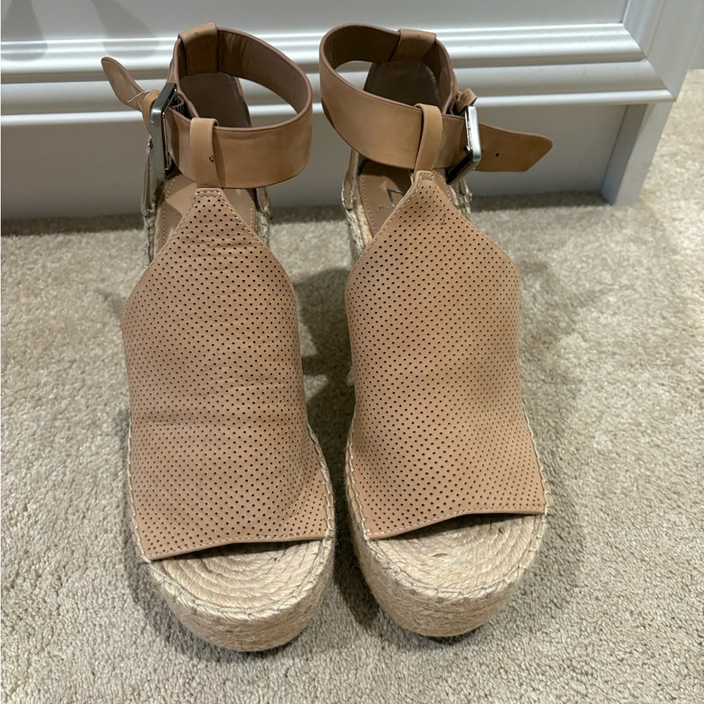 Marc Fisher Perforated Tan Espadrille Wedges